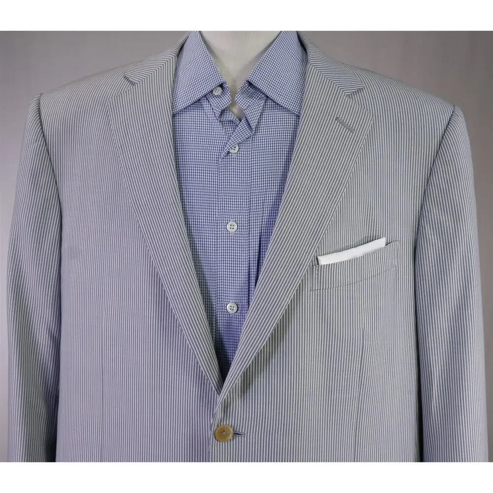 Ermenegildo Zegna Su Misura Blue White Striped 150s Wool 2-Btn Blazer Jacket 46R